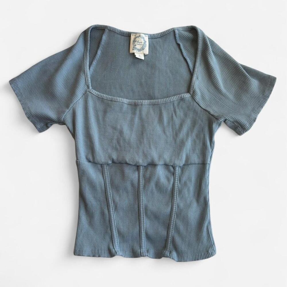 Blue Rain Women's Tank Top S Ribbed Knit Square Neck Baby Blue